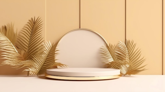 A gold podium with palm leaves on it