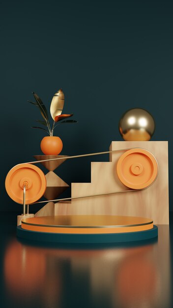 gold podium with plant and stairs