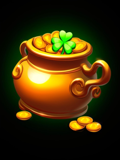 Photo gold pot with a gold pot full of gold coins generative ai