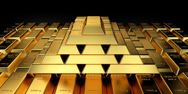 Gold price for website. 3D rendering of gold bars.