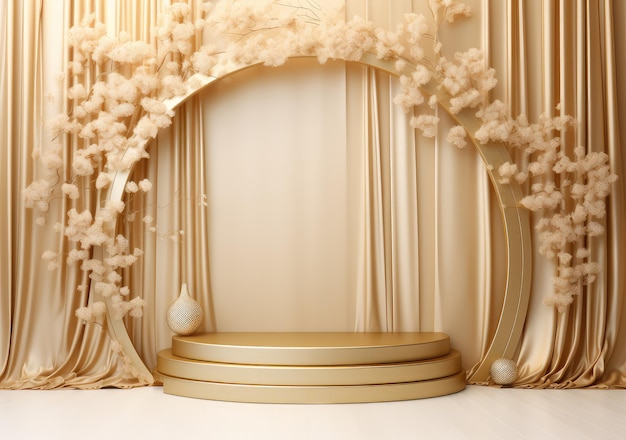 Gold product background stand or podium pedestal on luxury advertising display with japanes backdrops AI Generative