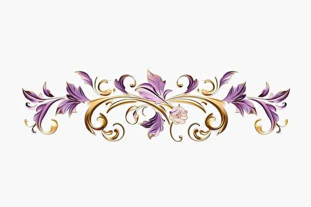 Gold and purple border with purple flowers Generative AI