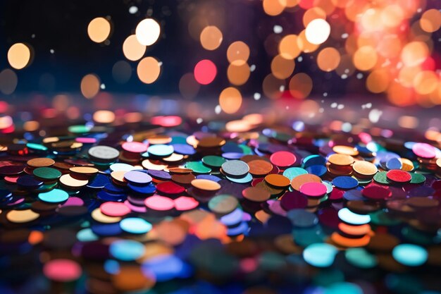 Gold and purple confetti on the bokeh background with selective focus AI generated