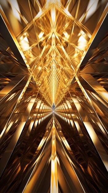金のピラミッドのフレームワーク構造 抽象的な背景 薄い金属クロームのマイクロフレームワーク
