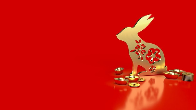 The gold rabbit and chines money for promotion concept 3d rendering