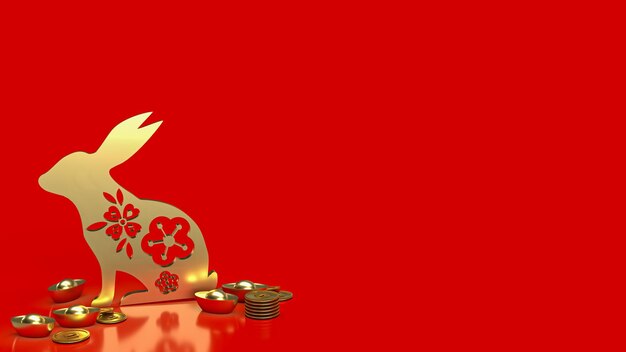 the gold rabbit and chines money for promotion concept 3d rendering