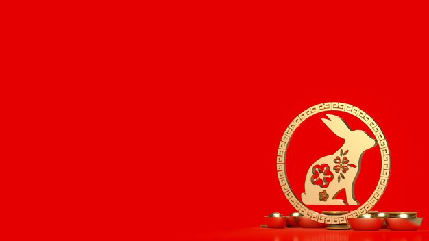 the gold rabbit and chinese money for celebration concept 3d rendering