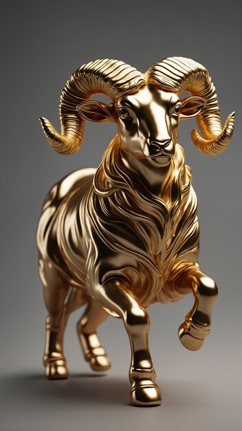 Photo a gold ram with a gold mane and horns