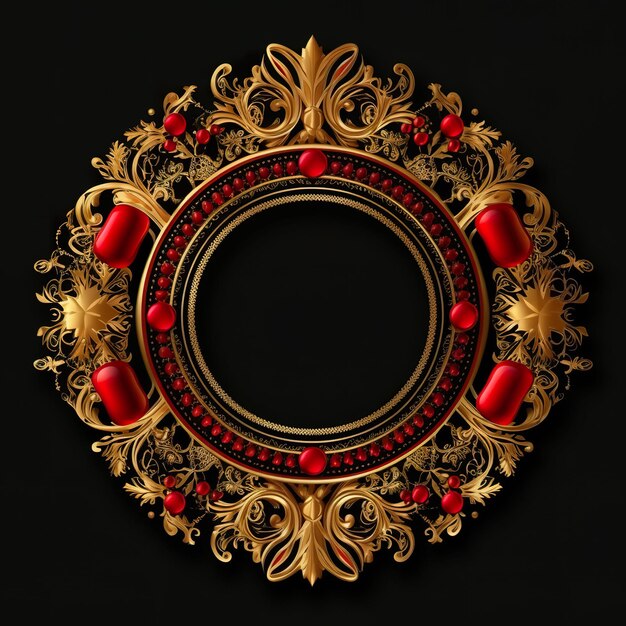 A gold and red circular frame on a black background generative ai image