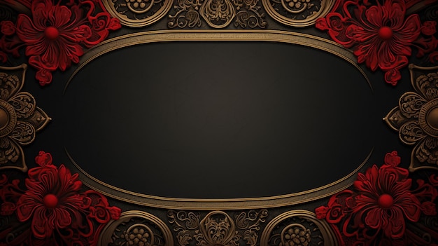 Photo gold and red ornamental frame on a black background