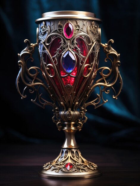 a gold and red trophy