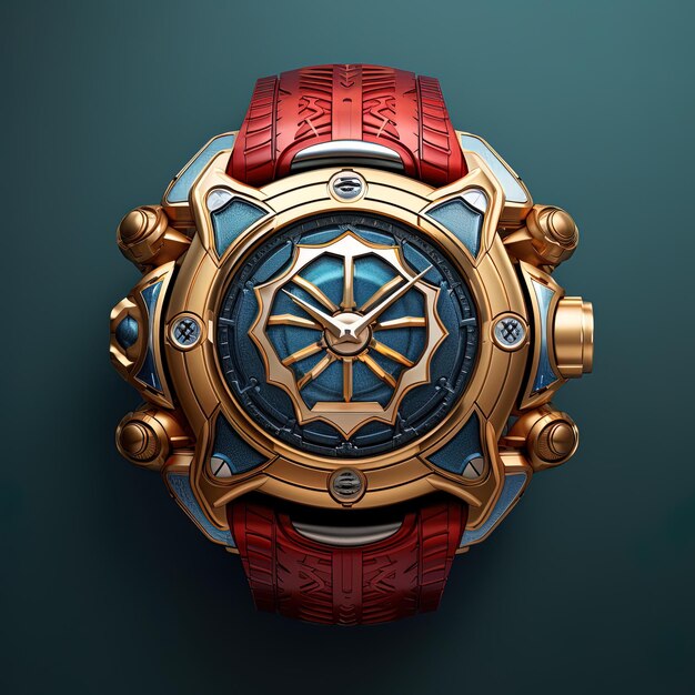 Photo a gold and red watch with a blue and red design