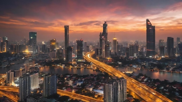 Gold red white gray etc blurry bokeh light in the expressway view bangkok cityscape for background