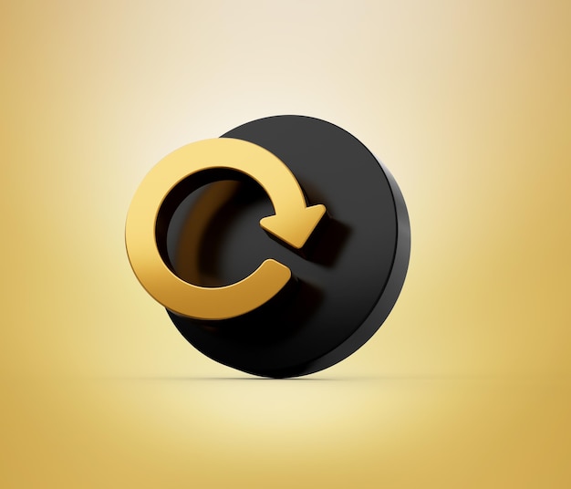 Gold Refresh reload rotate icon dispatching from black icon 3d illustration