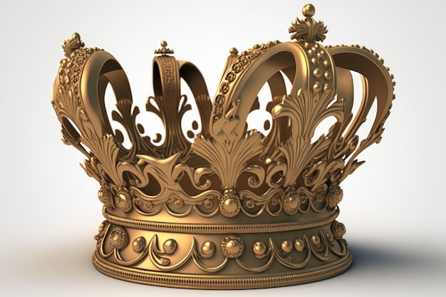 Gold regal king crown with emperor wealth isolated on white backdrop