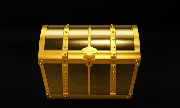 Фото Золотое ретро-антикварное сокровище или сокровищник роскошный дорогой сундук для хранения золотых ценностей 3d рендеринг