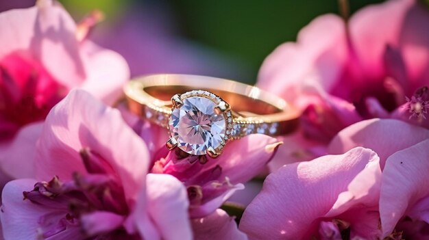 Photo gold ring in pink flower