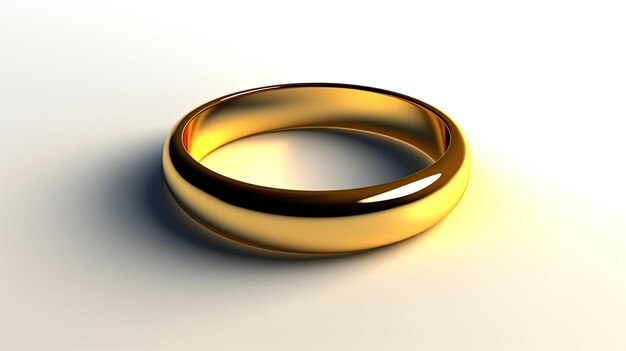 A gold ring on a white surface