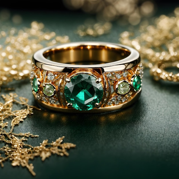 Gold Ring with Blue and Green Stones