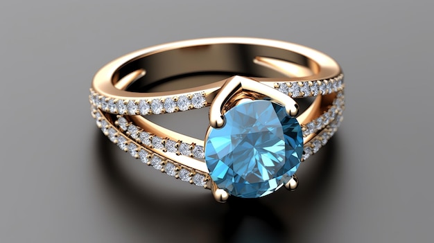 A gold ring with a blue stone