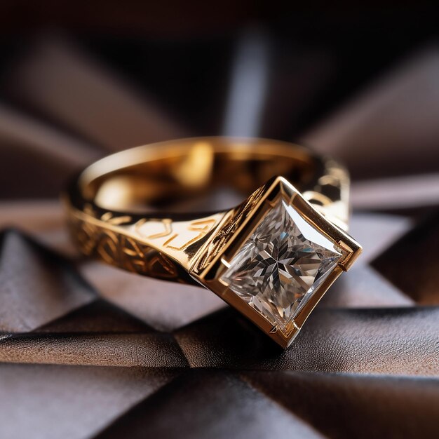 a gold ring with a diamond on it is laying on a piece of cloth.