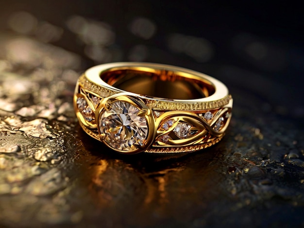 золотое кольцо с бриллиантом на нем