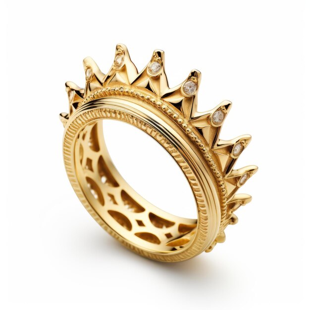 Photo gold ring with diamonds and crown design