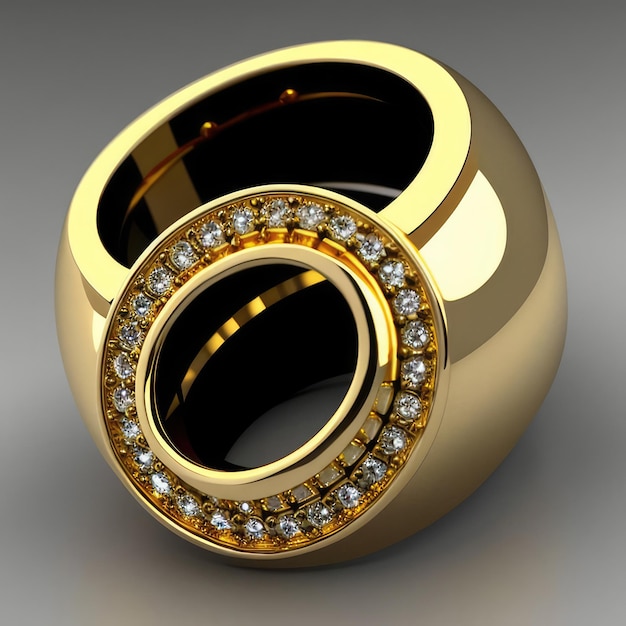 A gold ring with diamonds and a diamond on it