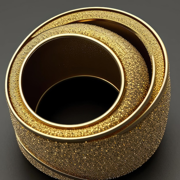 A gold ring with diamonds on it is on a black surface