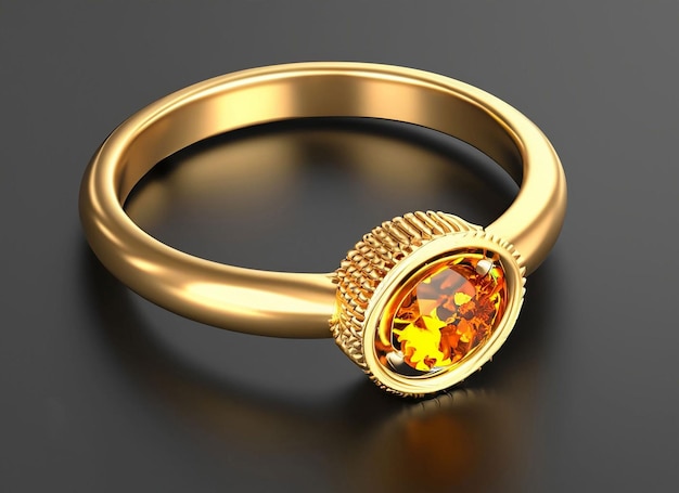 A gold ring with a garnet on the top.