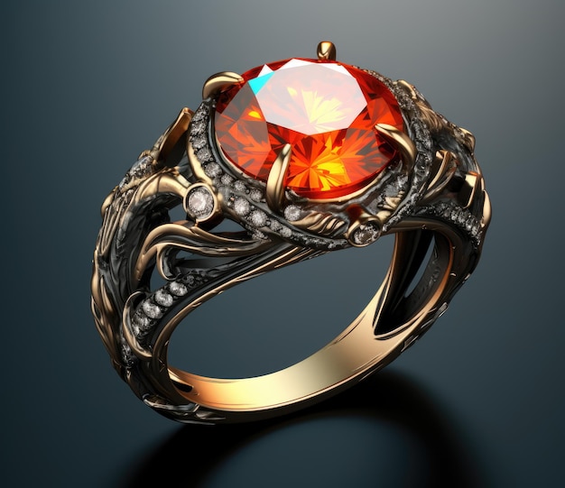 a gold ring with a orange stone