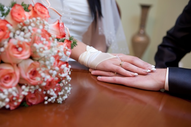 Gold rings on hands