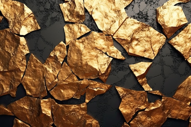 Gold rock stone texture with cracks azure stone background generative ai