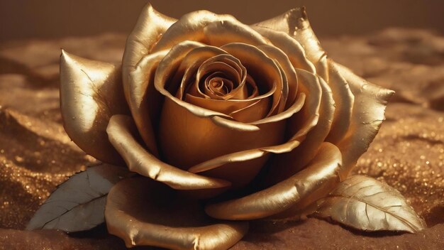 Photo gold rose on brown earth tone background