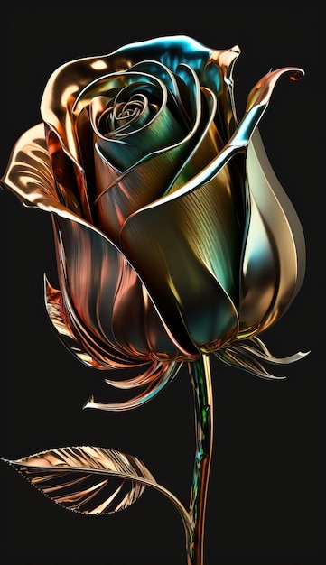 Gold rose flower metallic rose Generative Ai