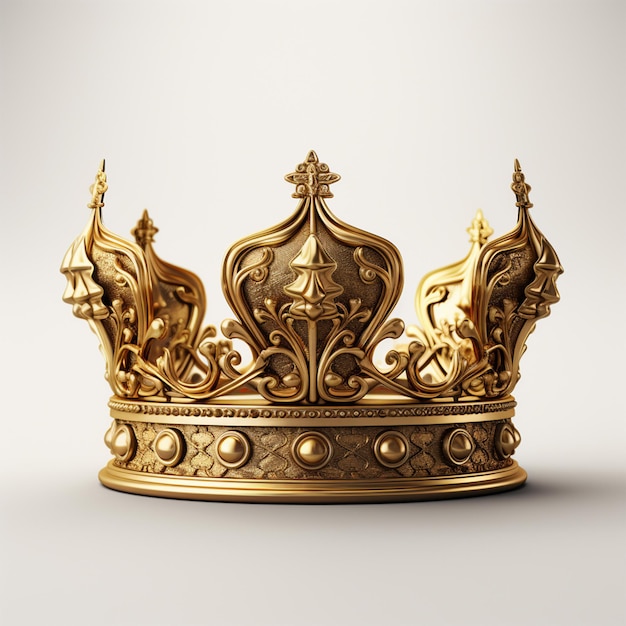 Gold royal king crown on white background 3D rendering