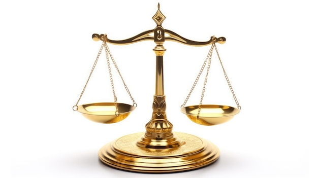 Gold scale on white background justice