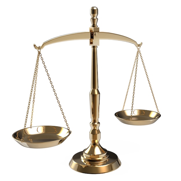 Photo gold scales of justice isolated on white