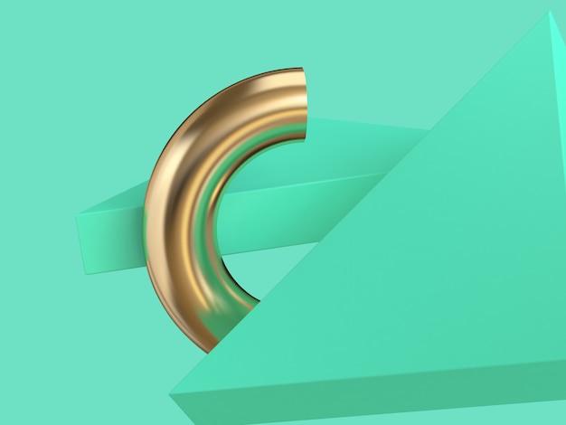 gold semicircle green triangle abstract background 3d rendering