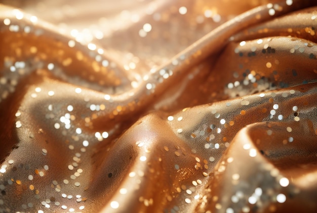 Photo gold sequin fabric with many brown stars