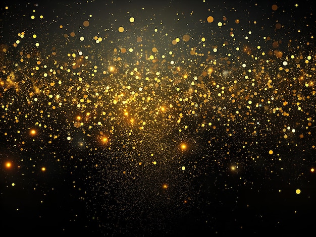 Gold sequins glitter dust isolated on black background