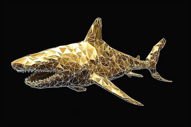 A gold shark with a black background