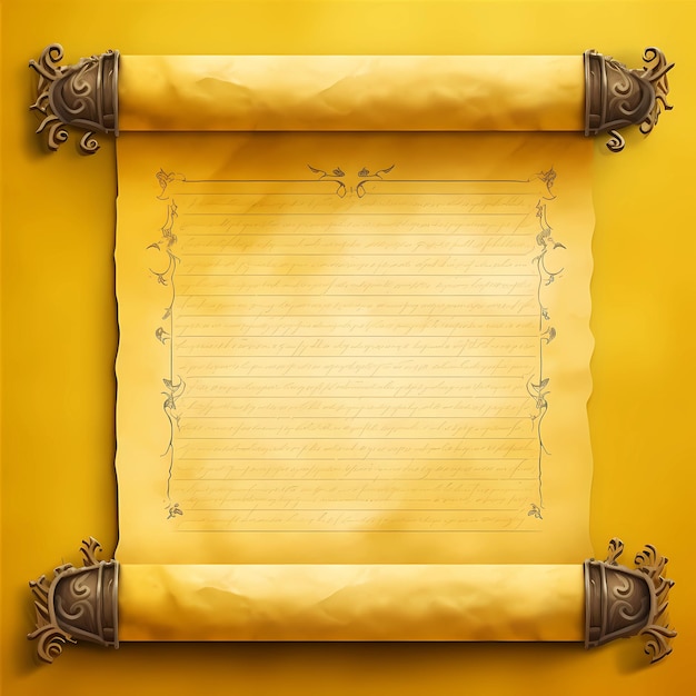 A gold sheet of paper with a gold border on a yellow background.