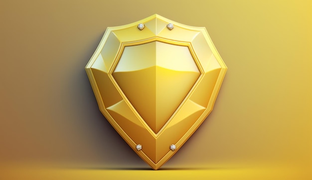 A gold shield with a diamond on it.