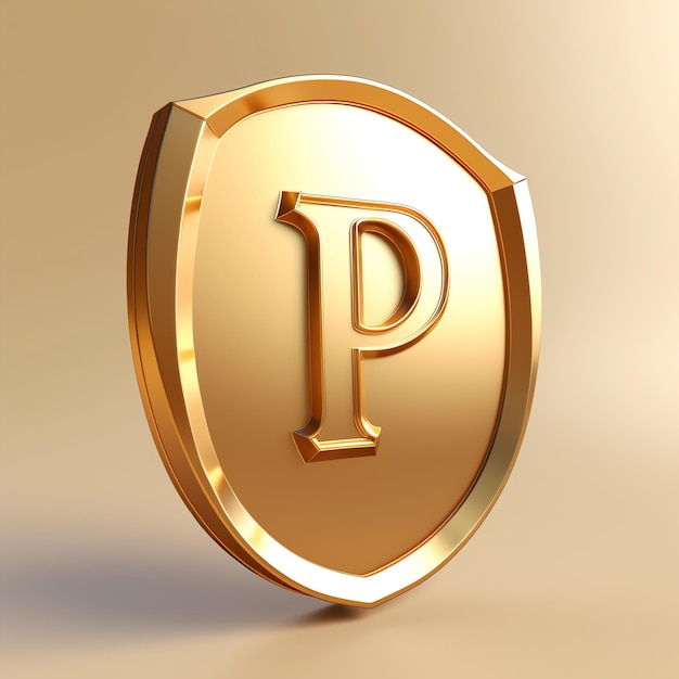 A gold shield with a letter p