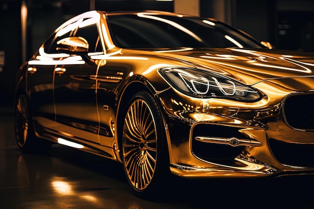 写真 ゴールドの光沢のある車のコンセプト デザイン