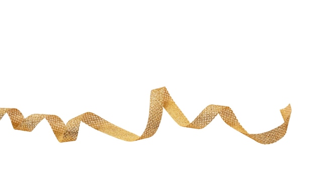 Gold shiny ribbon isolated cutout on white background