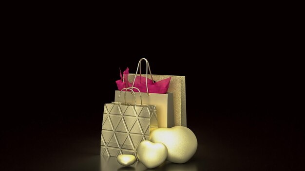 The Gold shopping bag for market or Advertising concept 3d rendering