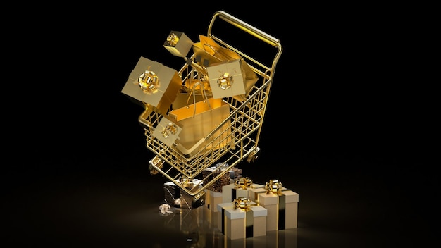 The gold shopping cart for Black Friday concept 3d rendering