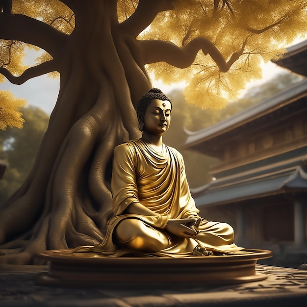 gold Siddhartha gautama enlightened under bodhi tree